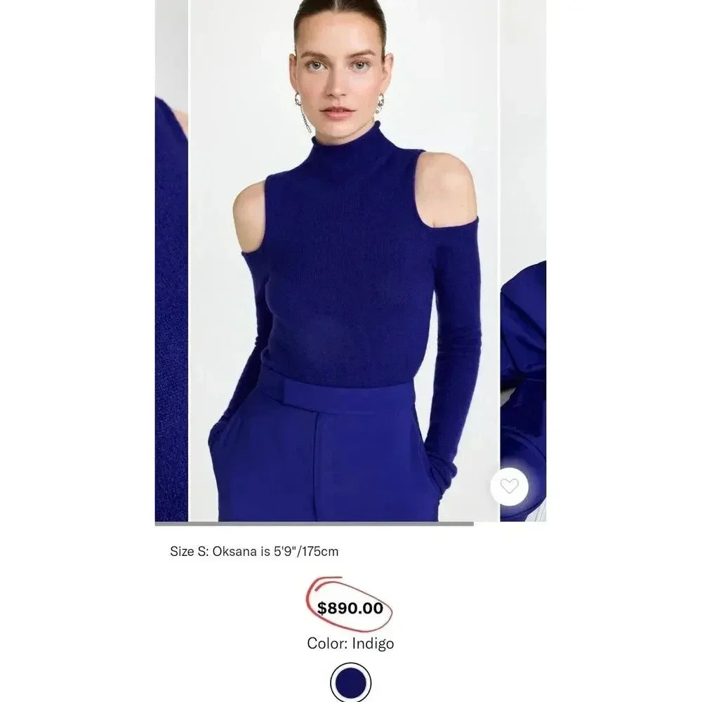 LAPOINTE Airy Cashmere Silk Fitted Cut Out Top In IndigoLarge Cold Should… - Picture 5 of 16